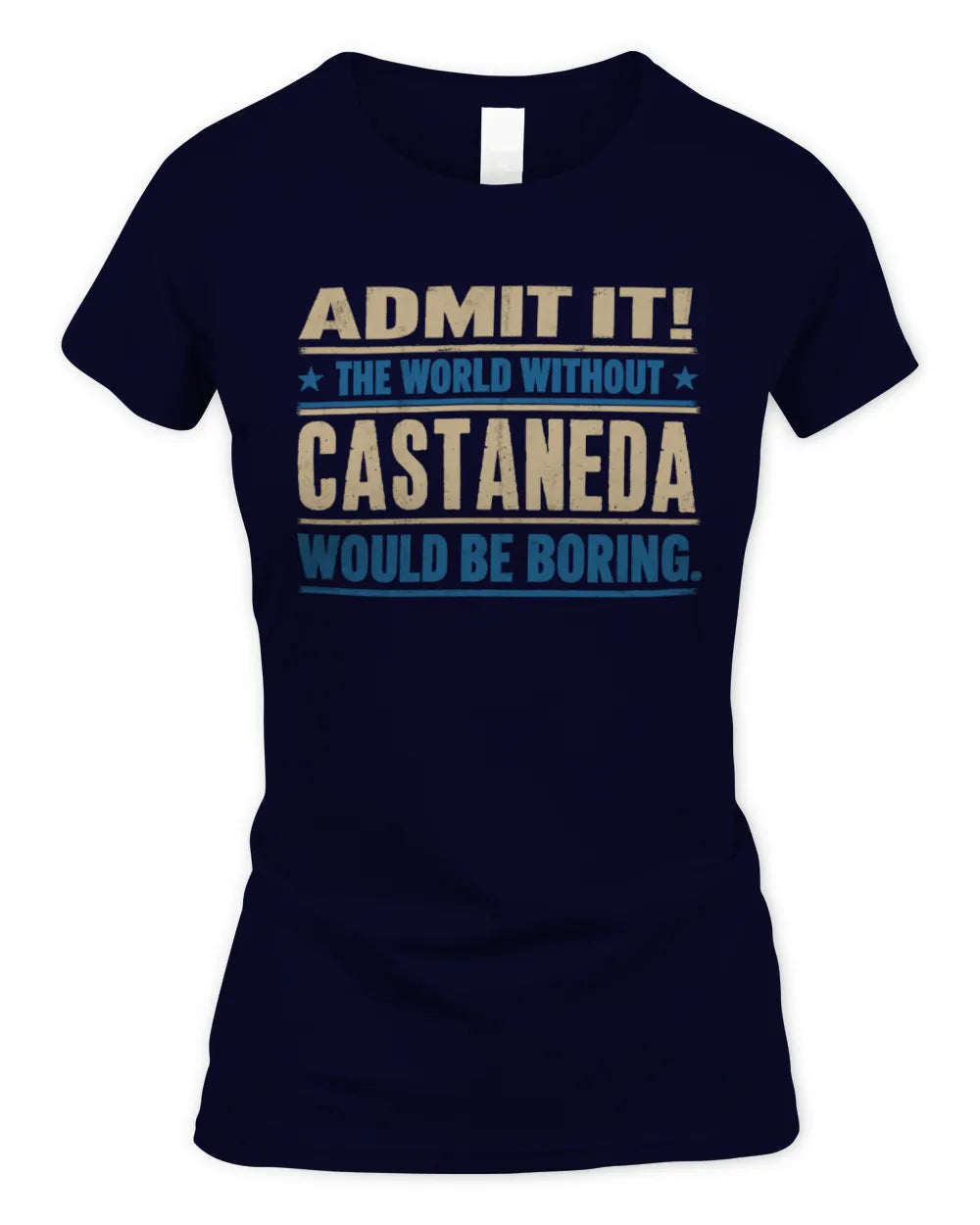 CASTANEDA TP68-K2-968 – Personalized Funny Quote Apparel “The World Without NAME Would Be Boring” - Women's Standard T-Shirt - Navy