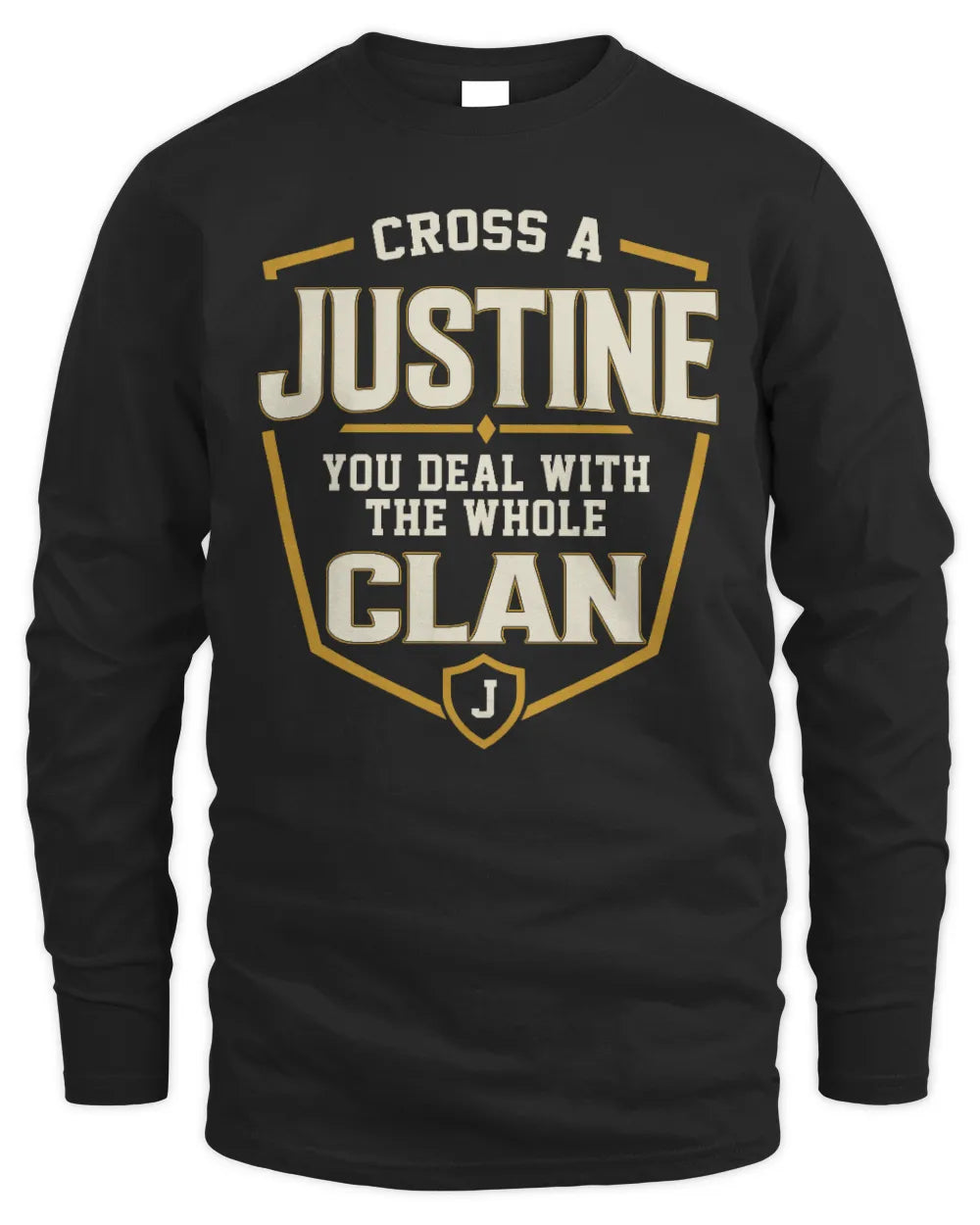 JUSTINE NT1-K008 Cross A/An NAME, You Deal With the Whole Clan | Personalized Vintage T-Shirt - Men's Long Sleeved T-Shirt - Black