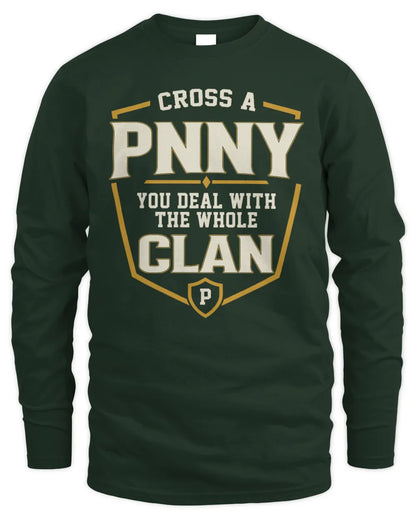 PNNY NT1-K008 Cross A/An NAME, You Deal With the Whole Clan | Personalized Vintage T-Shirt - Men's Long Sleeved T-Shirt - Forest Green