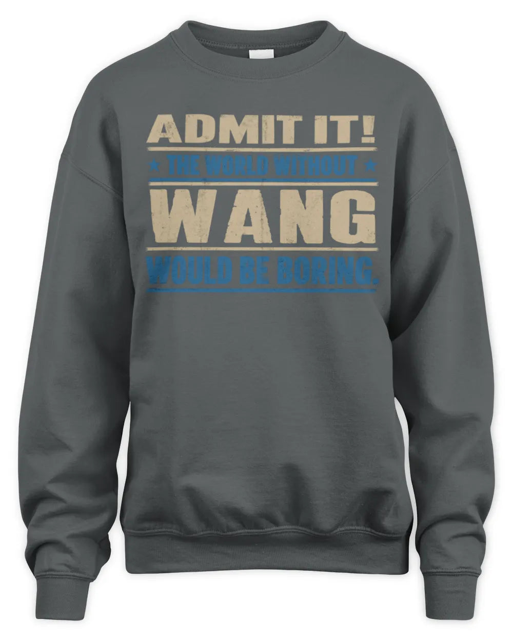 WANG TP68-K2-968 – Personalized Funny Quote Apparel “The World Without NAME Would Be Boring” - Unisex Sweatshirt - Charcoal