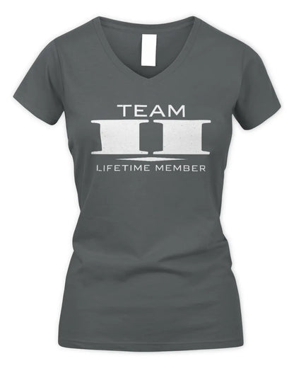 II BL62-K4-128 - Personalized “Team NAME Lifetime Member” - Women's V-Neck T-Shirt - Charcoal