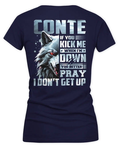 CONTE AP62-K4-666 - Personalized Fierce Wolf Quote Apparel “If You Kick Me When I’m Down, You Better Pray I Don’t Get Up” - Women's V-Neck T-Shirt - Navy