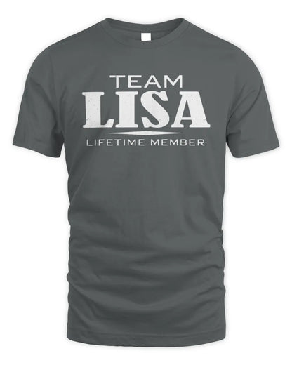 LISA BL62-K4-128 - Personalized “Team NAME Lifetime Member” - Unisex Standard T-Shirt - Charcoal