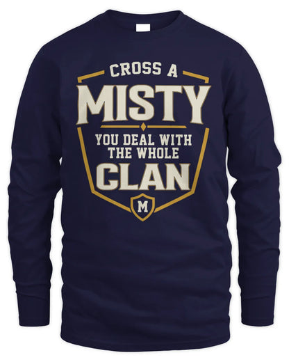 MISTY NT1-K008 Cross A/An NAME, You Deal With the Whole Clan | Personalized Vintage T-Shirt - Men's Long Sleeved T-Shirt - Navy