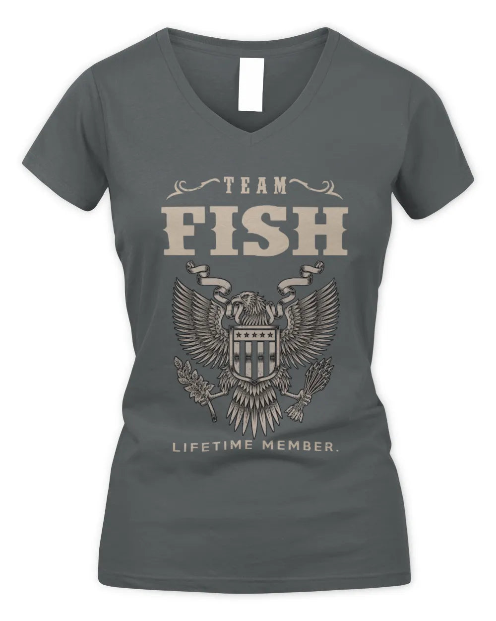 FISH TP06-K82 – Personalized Classic Style Apparel “Team NAME Lifetime Member” - Women's V-Neck T-Shirt - Charcoal