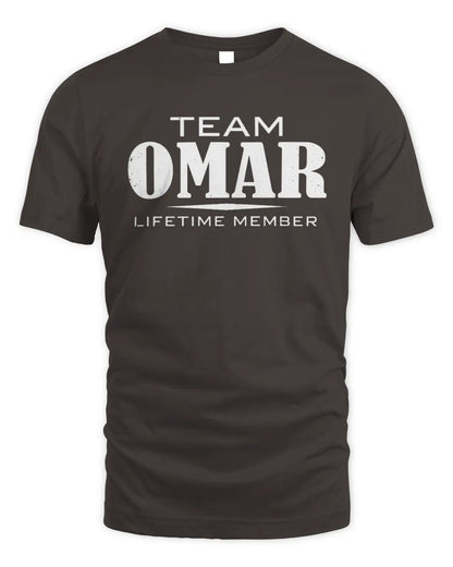 OMAR BL62-K4-128 - Personalized “Team NAME Lifetime Member” - Unisex Standard T-Shirt - Dark Chocolate