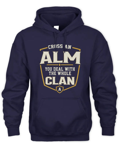 ALM NT1-K008 Cross A/An NAME, You Deal With the Whole Clan | Personalized Vintage T-Shirt - Unisex Hoodie - Navy