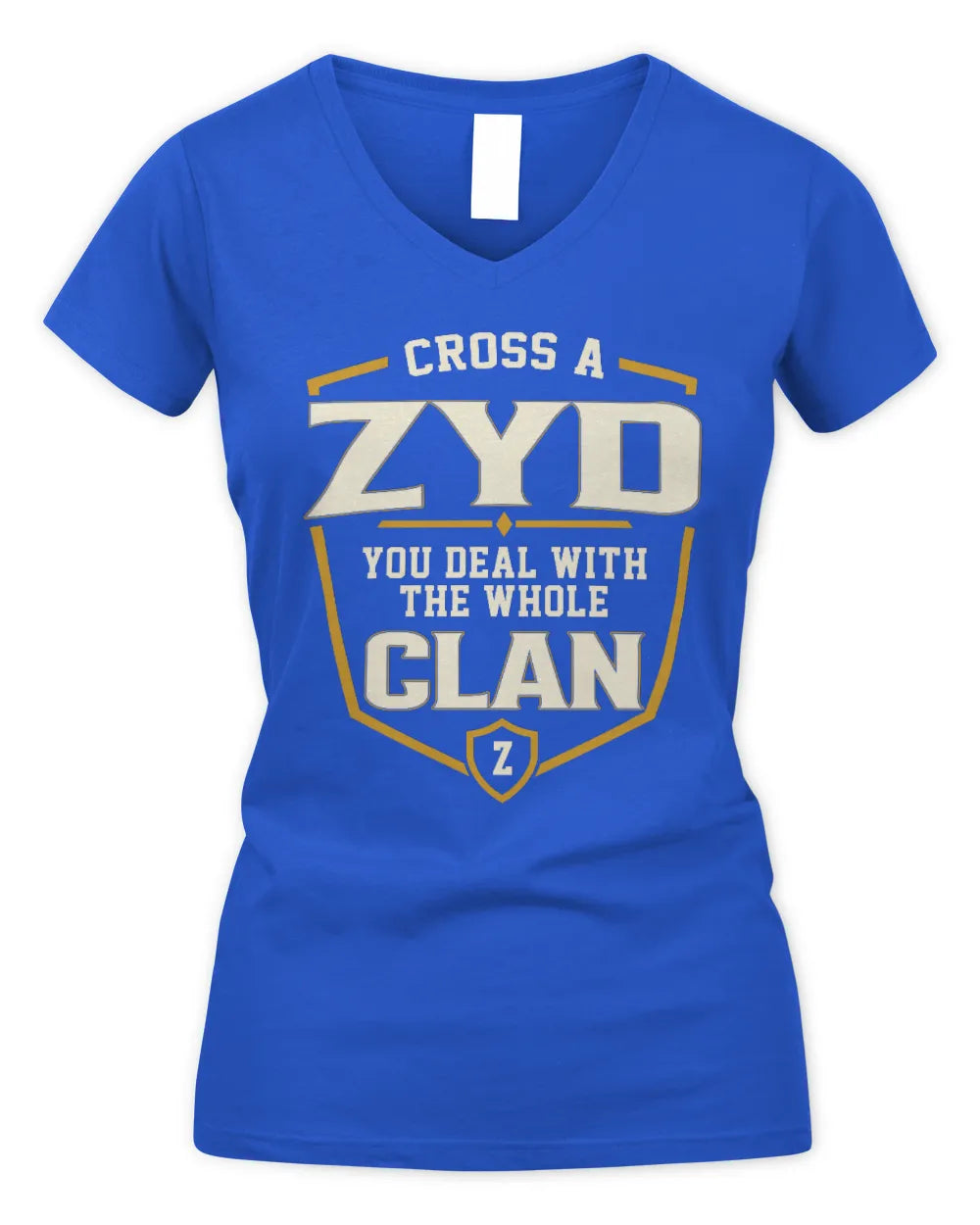 ZYD NT1-K008 Cross A/An NAME, You Deal With the Whole Clan | Personalized Vintage T-Shirt - Women's V-Neck T-Shirt - Royal
