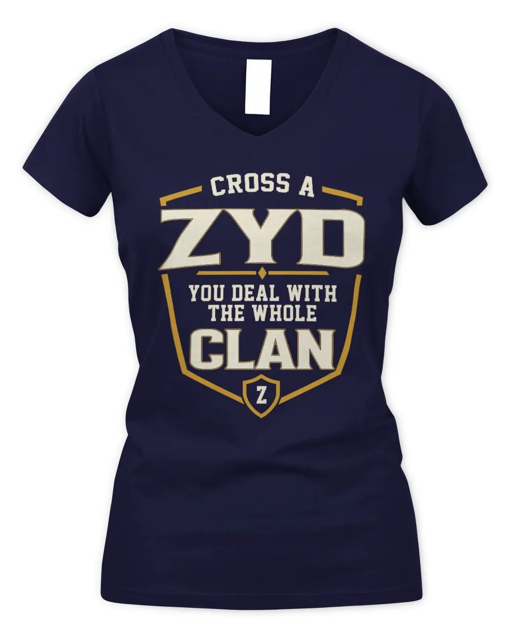 ZYD NT1-K008 Cross A/An NAME, You Deal With the Whole Clan | Personalized Vintage T-Shirt - Women's V-Neck T-Shirt - Navy