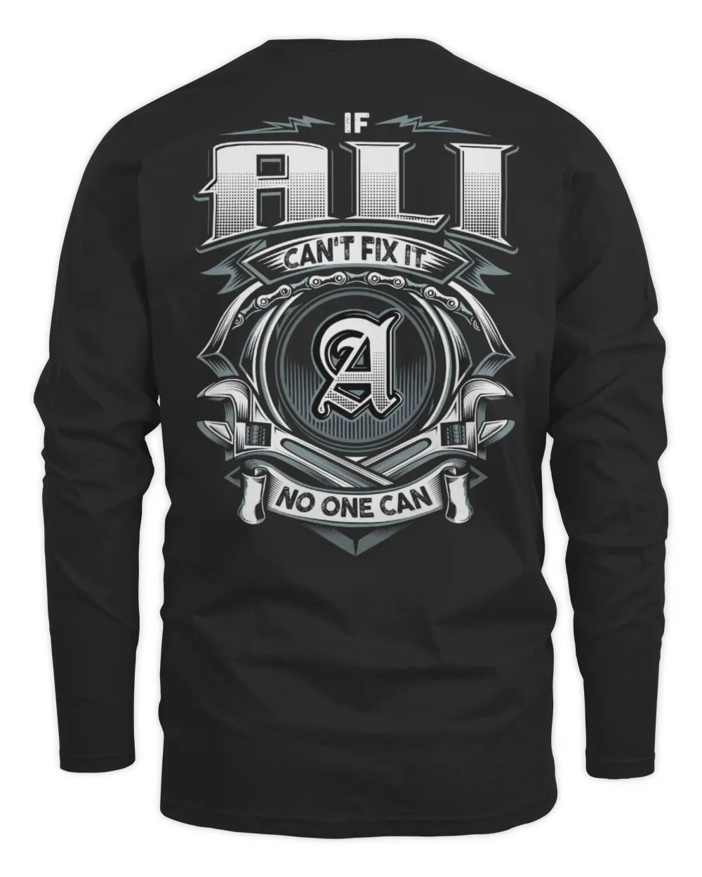 ALI AP81-K4-626 - Personalized Ahmed Quote Apparel “If Ahmed Can't Fix It, No One Can” - Men's Long Sleeved T-Shirt - Black