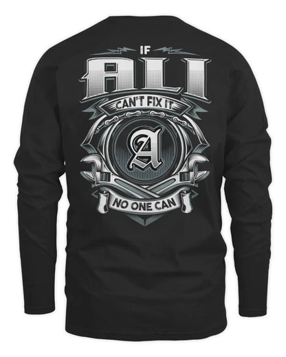 ALI AP81-K4-626 - Personalized Ahmed Quote Apparel “If Ahmed Can't Fix It, No One Can” - Men's Long Sleeved T-Shirt - Black