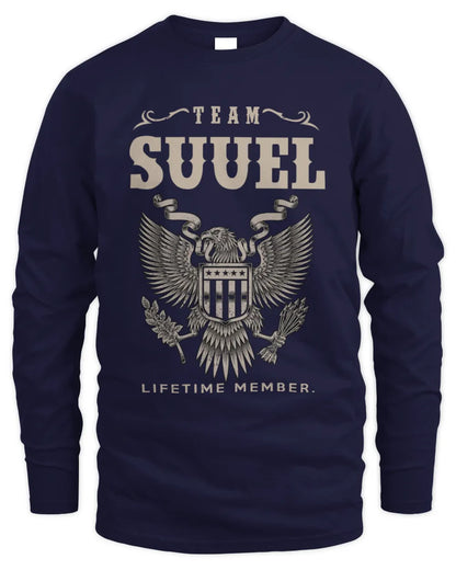 SUUEL TP06-K82 – Personalized Classic Style Apparel “Team NAME Lifetime Member” - Men's Long Sleeved T-Shirt - Navy