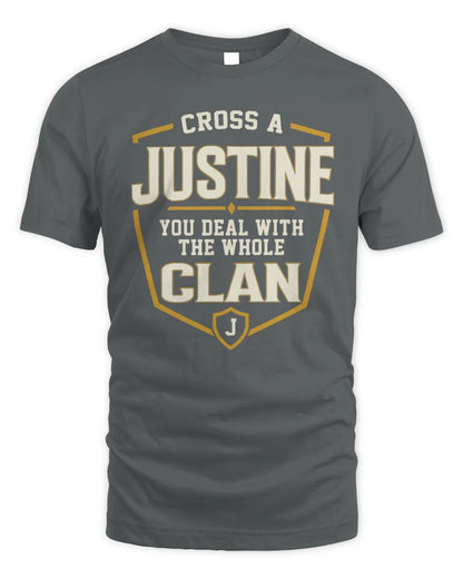 JUSTINE NT1-K008 Cross A/An NAME, You Deal With the Whole Clan | Personalized Vintage T-Shirt - Unisex Standard T-Shirt - Charcoal
