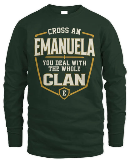 EMANUELA NT1-K008 Cross A/An NAME, You Deal With the Whole Clan | Personalized Vintage T-Shirt - Men's Long Sleeved T-Shirt - Forest Green