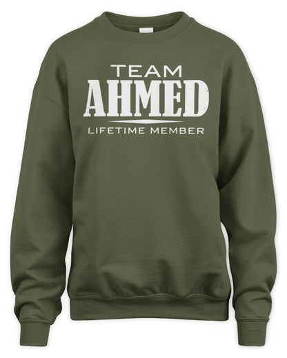AHMED BL62-K4-128 - Personalized “Team NAME Lifetime Member” - Unisex Sweatshirt - Military Green