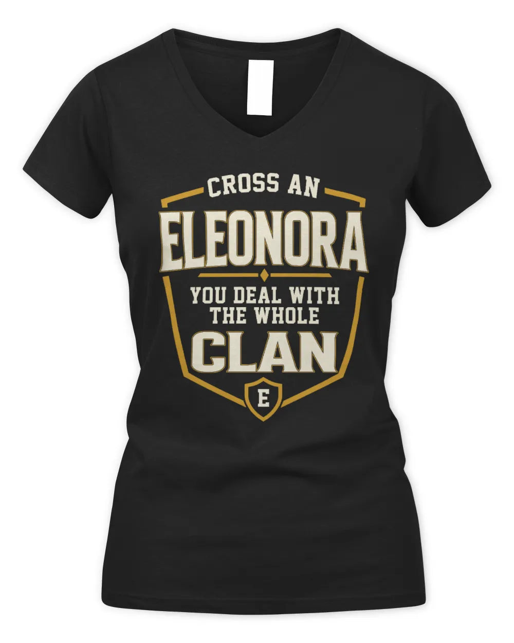 ELEONORA NT1-K008 Cross A/An NAME, You Deal With the Whole Clan | Personalized Vintage T-Shirt - Women's V-Neck T-Shirt - Black