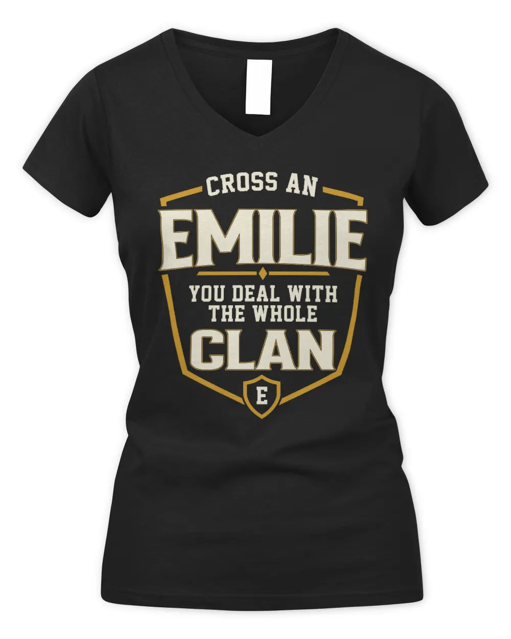 EMILIE NT1-K008 Cross A/An NAME, You Deal With the Whole Clan | Personalized Vintage T-Shirt - Women's V-Neck T-Shirt - Black