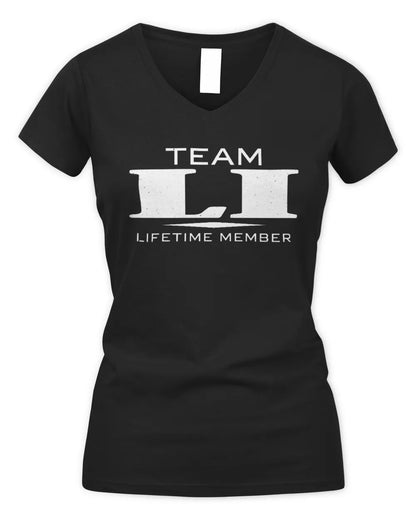 LI BL62-K4-128 - Personalized “Team NAME Lifetime Member” - Women's V-Neck T-Shirt - Black