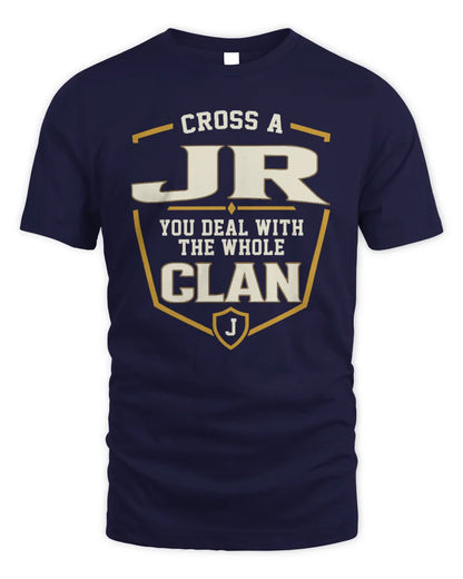 JR NT1-K008 Cross A/An NAME, You Deal With the Whole Clan | Personalized Vintage T-Shirt - Unisex Standard T-Shirt - Navy