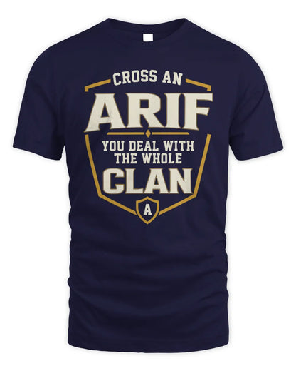 ARIF NT1-K008 Cross A/An NAME, You Deal With the Whole Clan | Personalized Vintage T-Shirt - Unisex Standard T-Shirt - Navy