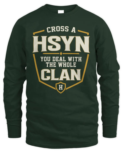 HSYN NT1-K008 Cross A/An NAME, You Deal With the Whole Clan | Personalized Vintage T-Shirt - Men's Long Sleeved T-Shirt - Forest Green