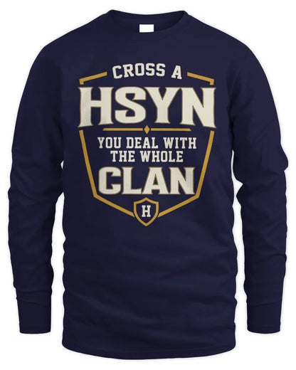 HSYN NT1-K008 Cross A/An NAME, You Deal With the Whole Clan | Personalized Vintage T-Shirt - Men's Long Sleeved T-Shirt - Navy