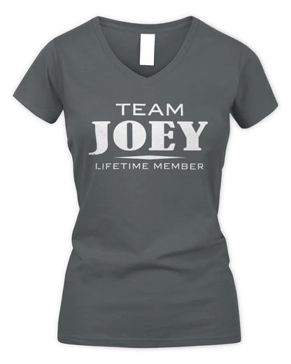 JOEY BL62-K4-128 - Personalized “Team NAME Lifetime Member” - Women's V-Neck T-Shirt - Charcoal