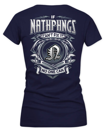 NATHPHNGS AP81-K4-626 - Personalized Ahmed Quote Apparel “If Ahmed Can't Fix It, No One Can” - Women's V-Neck T-Shirt - Navy