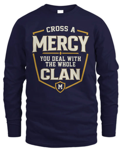 MERCY NT1-K008 Cross A/An NAME, You Deal With the Whole Clan | Personalized Vintage T-Shirt - Men's Long Sleeved T-Shirt - Navy