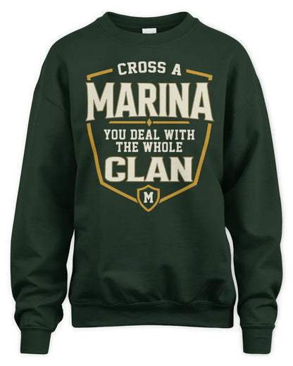 MARINA NT1-K008 Cross A/An NAME, You Deal With the Whole Clan | Personalized Vintage T-Shirt - Unisex Sweatshirt - Forest Green