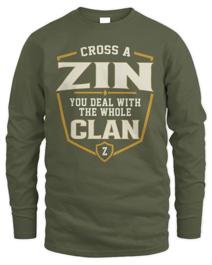 ZIN NT1-K008 Cross A/An NAME, You Deal With the Whole Clan | Personalized Vintage T-Shirt - Men's Long Sleeved T-Shirt - Military Green
