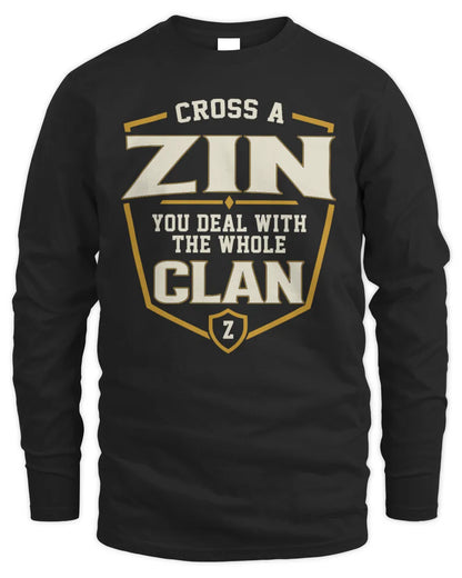 ZIN NT1-K008 Cross A/An NAME, You Deal With the Whole Clan | Personalized Vintage T-Shirt - Men's Long Sleeved T-Shirt - Black