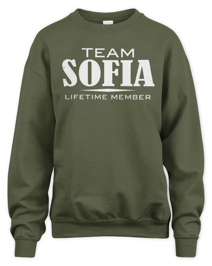 SOFIA BL62-K4-128 - Personalized “Team NAME Lifetime Member” - Unisex Sweatshirt - Military Green