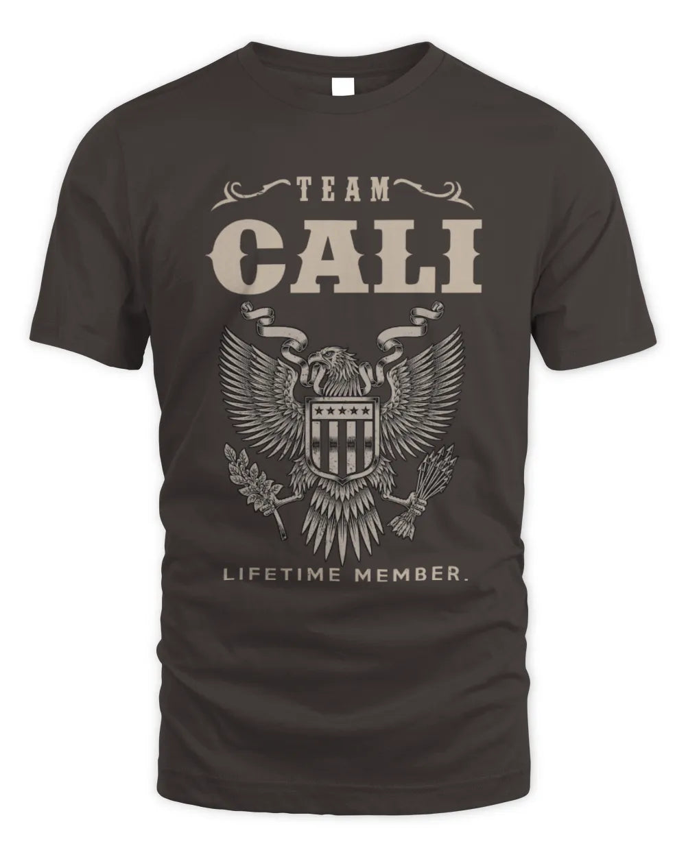 CALI TP06-K82 – Personalized Classic Style Apparel “Team NAME Lifetime Member” - Unisex Standard T-Shirt - Dark Chocolate