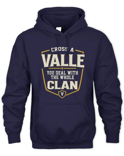 VALLE NT1-K008 Cross A/An NAME, You Deal With the Whole Clan | Personalized Vintage T-Shirt - Unisex Hoodie - Navy