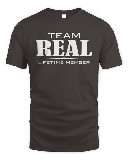 REAL BL62-K4-128 - Personalized “Team NAME Lifetime Member” - Unisex Standard T-Shirt - Dark Chocolate