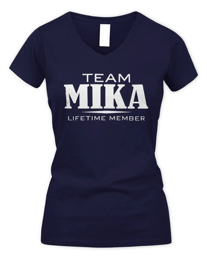 MIKA BL62-K4-128 - Personalized “Team NAME Lifetime Member” - Women's V-Neck T-Shirt - Navy