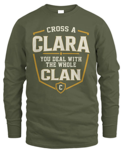 CLARA NT1-K008 Cross A/An NAME, You Deal With the Whole Clan | Personalized Vintage T-Shirt - Men's Long Sleeved T-Shirt - Military Green