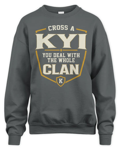 KYI NT1-K008 Cross A/An NAME, You Deal With the Whole Clan | Personalized Vintage T-Shirt - Unisex Sweatshirt - Charcoal