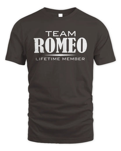 ROMEO BL62-K4-128 - Personalized “Team NAME Lifetime Member” - Unisex Standard T-Shirt - Dark Chocolate