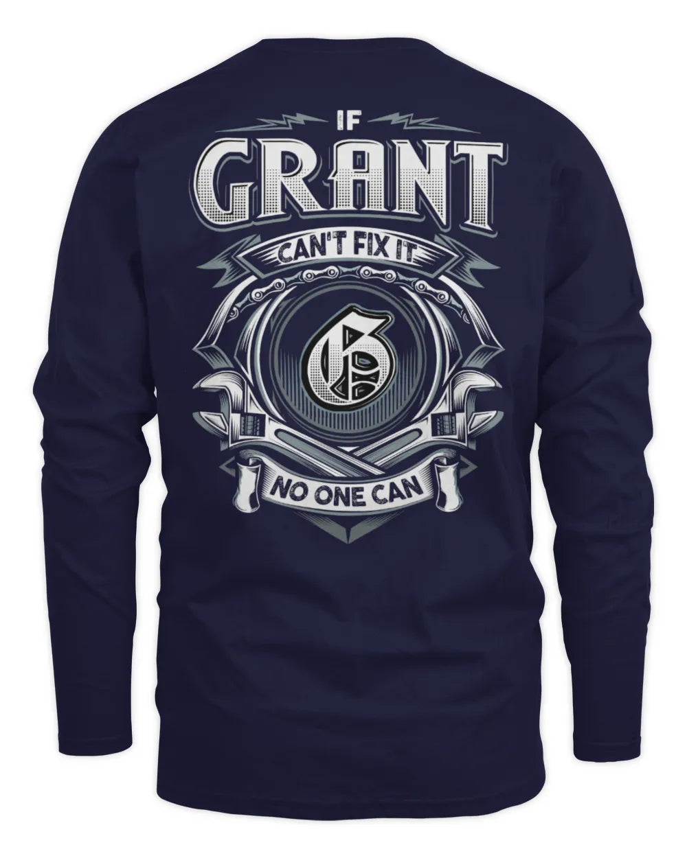 GRANT AP81-K4-626 - Personalized Ahmed Quote Apparel “If Ahmed Can't Fix It, No One Can” - Men's Long Sleeved T-Shirt - Navy