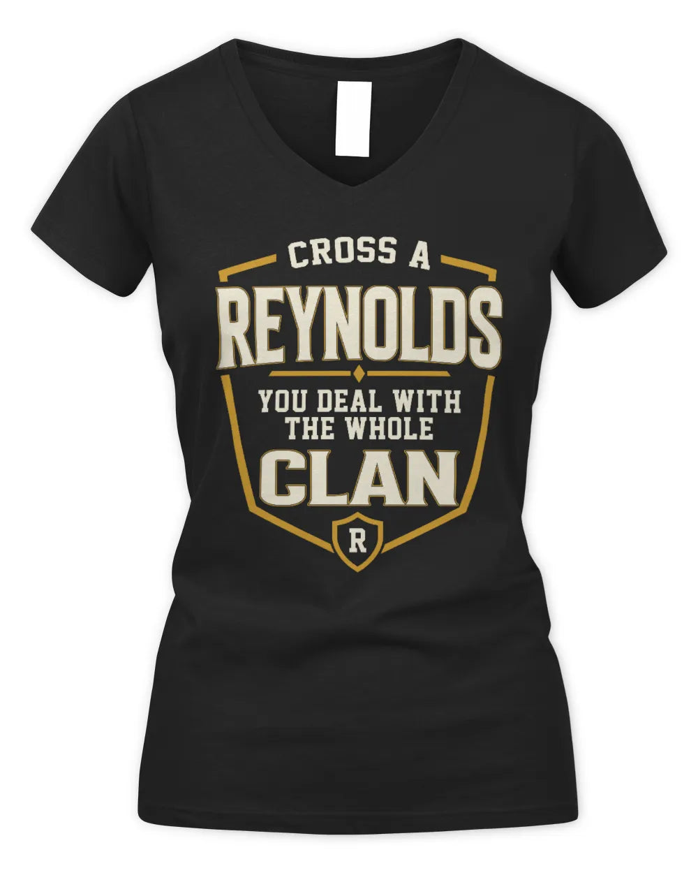 REYNOLDS NT1-K008 Cross A/An NAME, You Deal With the Whole Clan | Personalized Vintage T-Shirt - Women's V-Neck T-Shirt - Black
