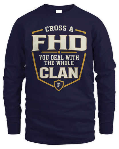 FHD NT1-K008 Cross A/An NAME, You Deal With the Whole Clan | Personalized Vintage T-Shirt - Men's Long Sleeved T-Shirt - Navy