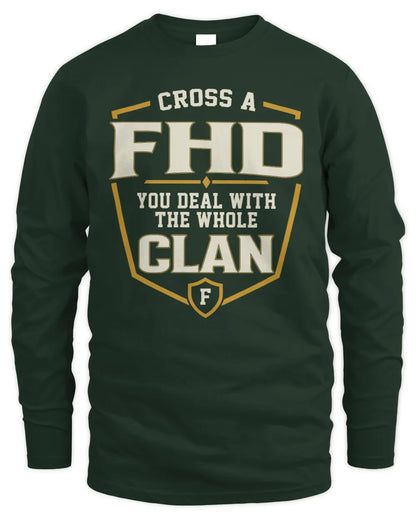 FHD NT1-K008 Cross A/An NAME, You Deal With the Whole Clan | Personalized Vintage T-Shirt - Men's Long Sleeved T-Shirt - Forest Green