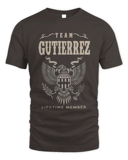 GUTIERREZ TP06-K82 – Personalized Classic Style Apparel “Team NAME Lifetime Member” - Unisex Standard T-Shirt - Dark Chocolate