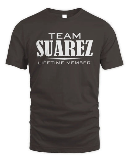 SUAREZ BL62-K4-128 - Personalized “Team NAME Lifetime Member” - Unisex Standard T-Shirt - Dark Chocolate