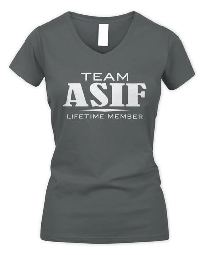 ASIF BL62-K4-128 - Personalized “Team NAME Lifetime Member” - Women's V-Neck T-Shirt - Charcoal