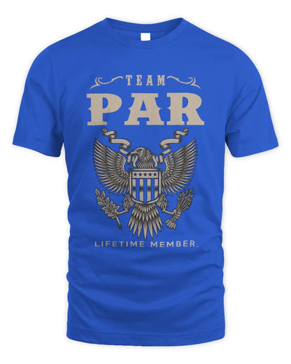 PAR TP06-K82 – Personalized Classic Style Apparel “Team NAME Lifetime Member” - Unisex Standard T-Shirt - Royal