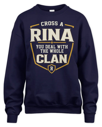 RINA NT1-K008 Cross A/An NAME, You Deal With the Whole Clan | Personalized Vintage T-Shirt - Unisex Sweatshirt - Navy