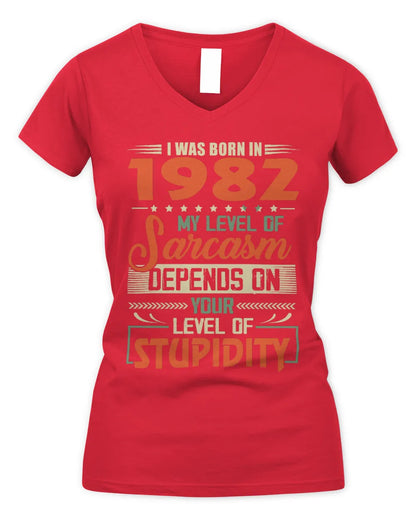 1982 HH89-K2 – Vintage Born to Be Sarcastic T-Shirt - Women's V-Neck T-Shirt - Red